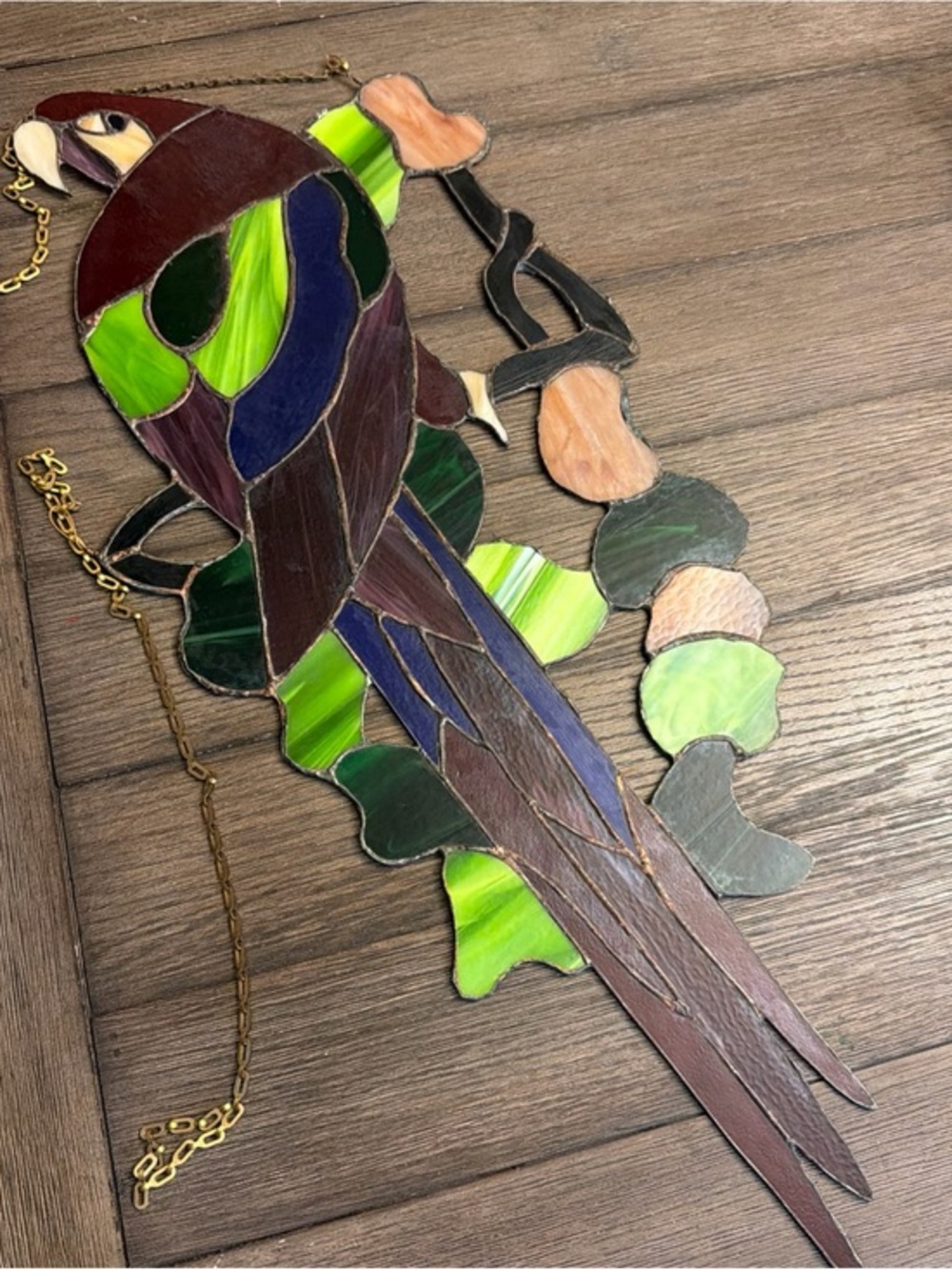 Vintage Tropical Parrot Stained Glass Suncatcher